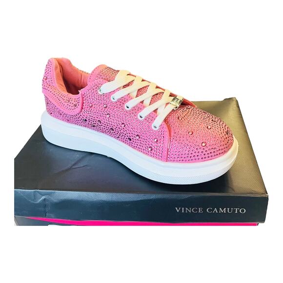 NEW Vince Camuto Studded PLATFORM SNEAKERS Girls 3 Pink Rhinestone Lace Up SHOES - Picture 9 of 10